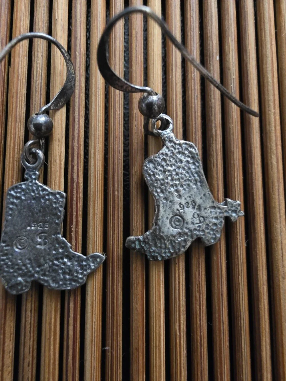925 Silver Cowgirl Boots Dangle Earrings (Vintage)
